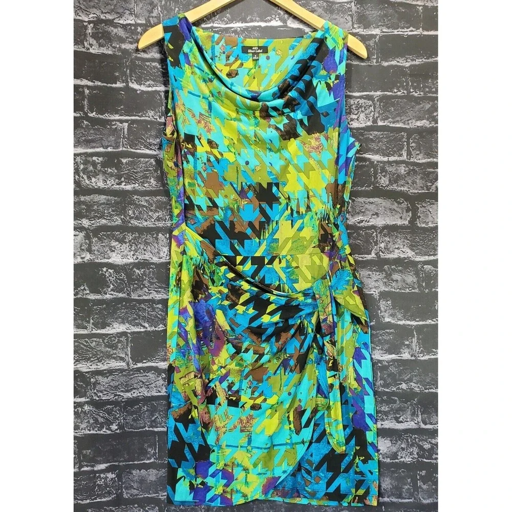 ABS Silver Label Midi Dress Women Small Green Blue Elegant Vacation Resortwear - Picture 5 of 11